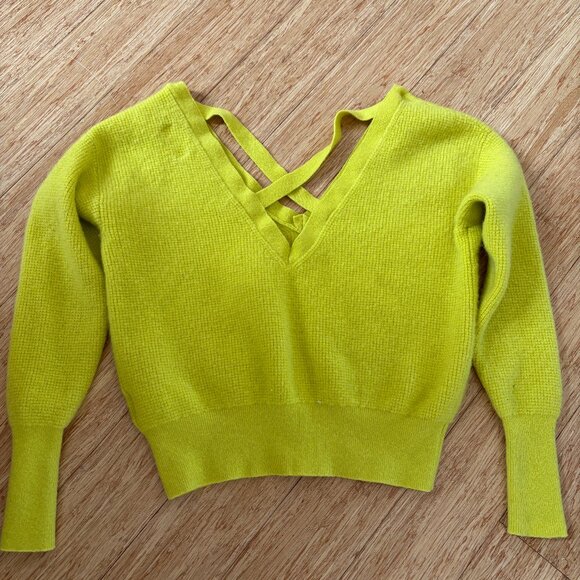 Anthropologie Maeve Cross-Back Cashmere Sweater Knit Chartreuse Size S 198$ - Picture 1 of 10